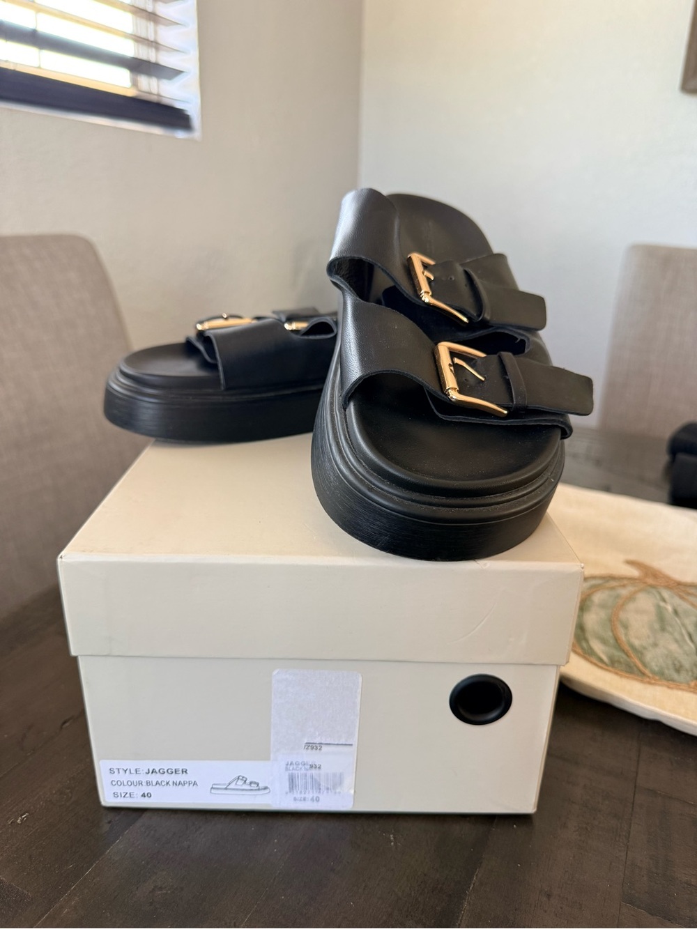 Tony Bianco Black Double Buckle Platform Sandals